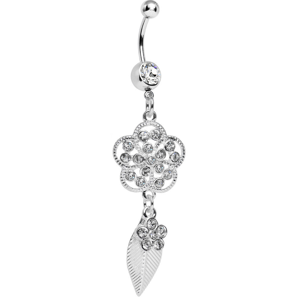 BodyCandy Clear Crystalline Gem Flower Falling Leaf Belly Ring — main product shot
