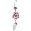 BodyCandy Pink Gem  Flower Falling Leaf Belly Ring — main product shot