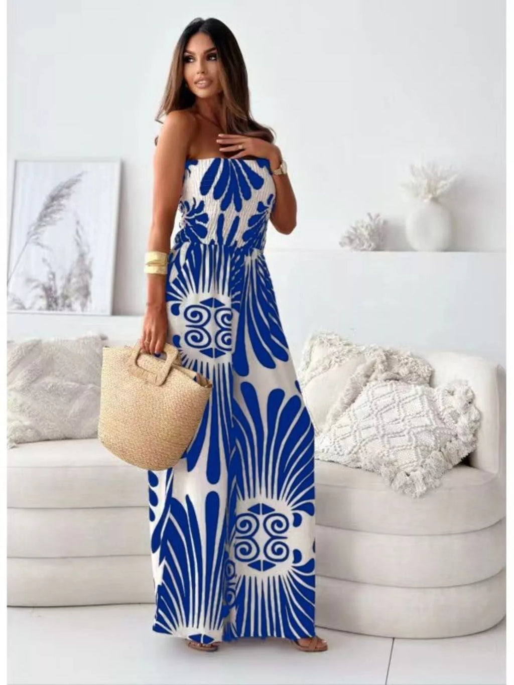 Printed Strapless Wide-Leg Jumpsuit