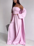 Tube Top & Cardigan & Wide Leg Pants 3-Piece Set