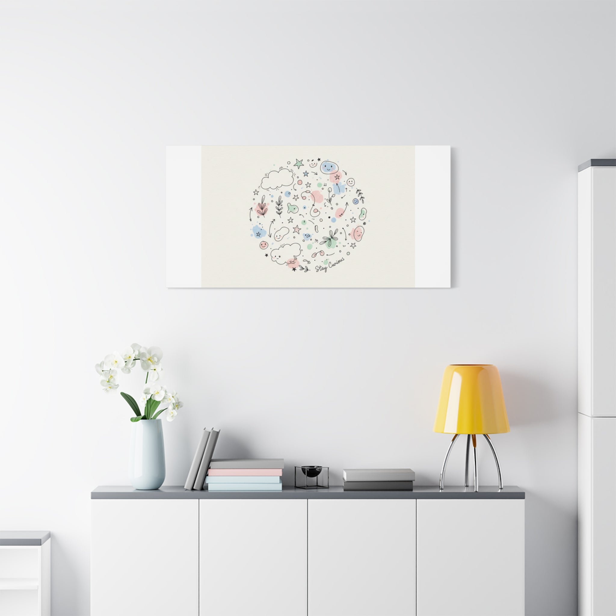 Doodle Circle Line Drawing Matte Canvas, Hand-Drawn Sketch Art