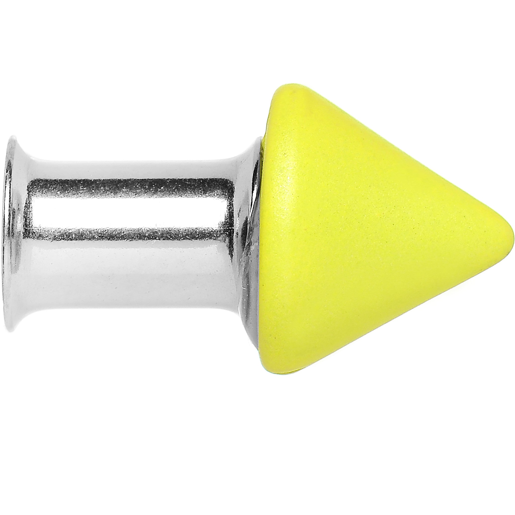 BodyCandy 2G Yellow Neon Cone Stainless Steel Plug — detail close-up