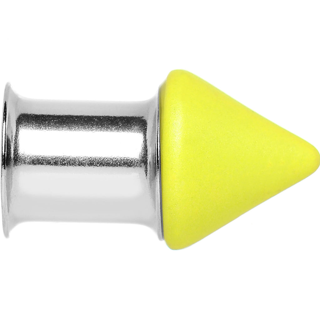 BodyCandy 0G Yellow Neon Cone Stainless Steel Plug — detail close-up