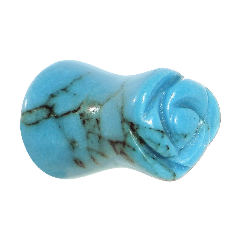 BodyCandy 2G Natural Blue Turquoise Blooming Flower Stone Saddle Plug — main product shot