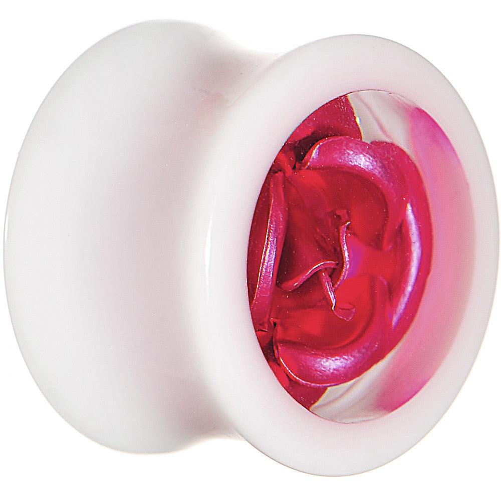 BodyCandy 9/16 White Acrylic Pink Metallic Rose Flower Plug — main product shot