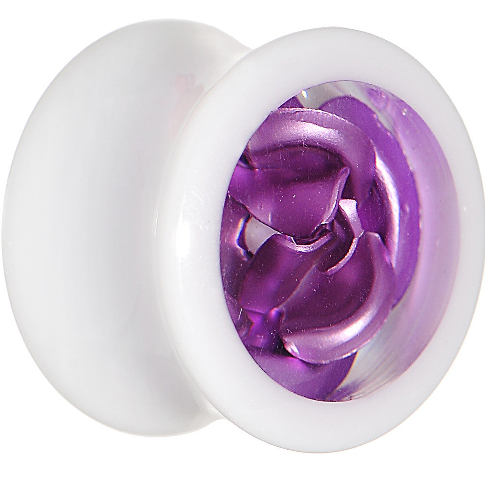 BodyCandy 9/16 White Acrylic Purple Metallic Rose Flower Plug — main product shot
