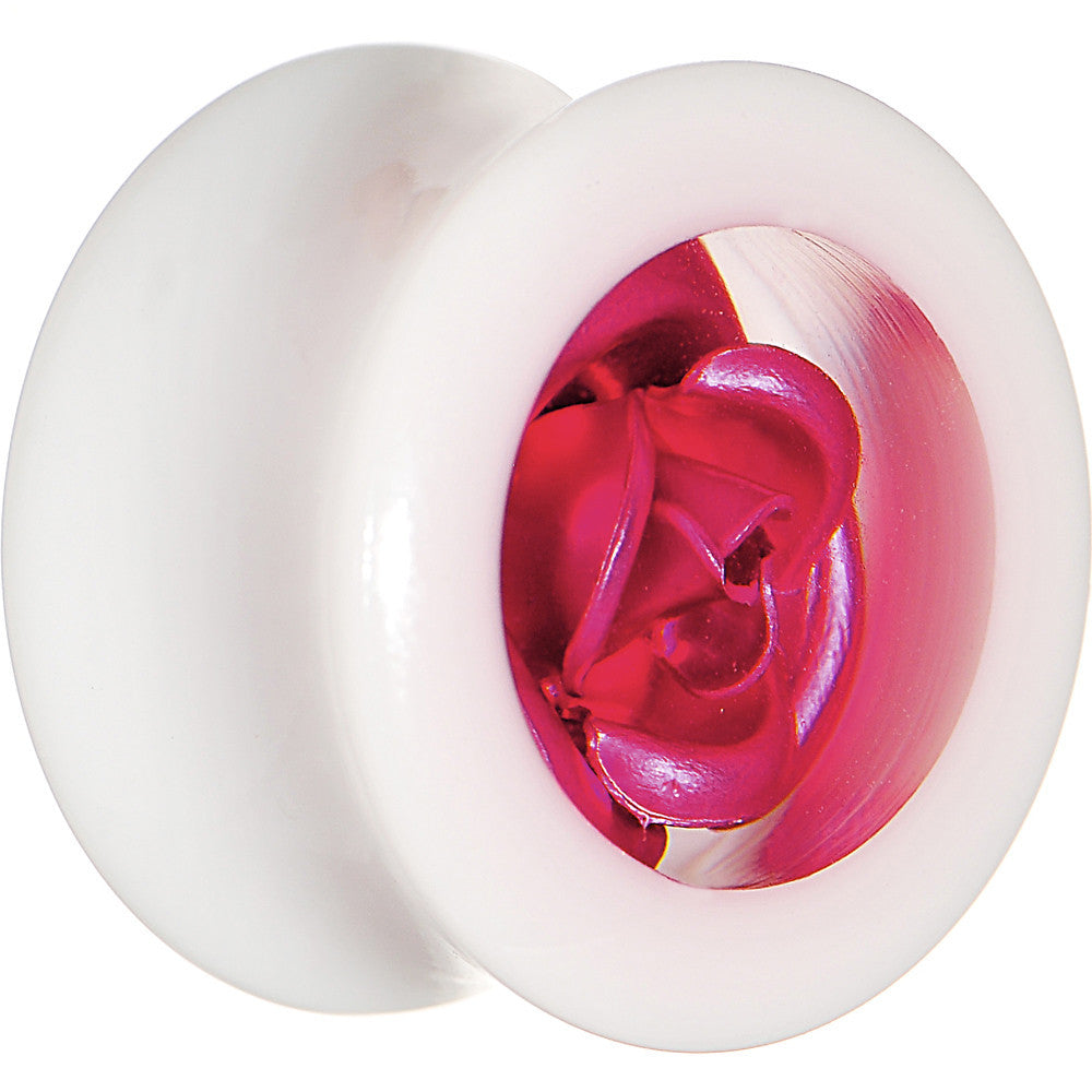 BodyCandy 5/8 White Acrylic Pink Metallic Rose Flower Plug — main product shot