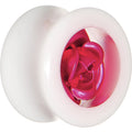 BodyCandy 5/8 White Acrylic Pink Metallic Rose Flower Plug — main product shot