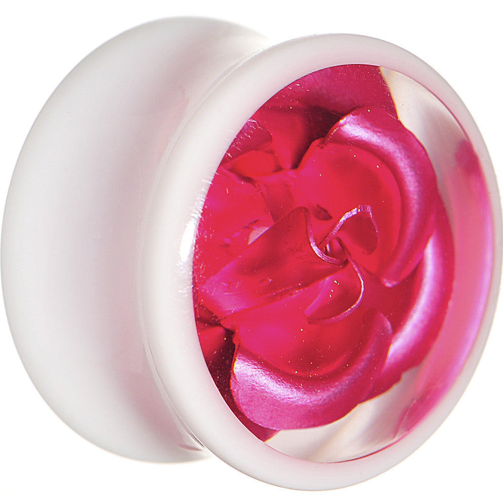 BodyCandy 18mm White Acrylic Pink Metallic Rose Flower Plug — main product shot