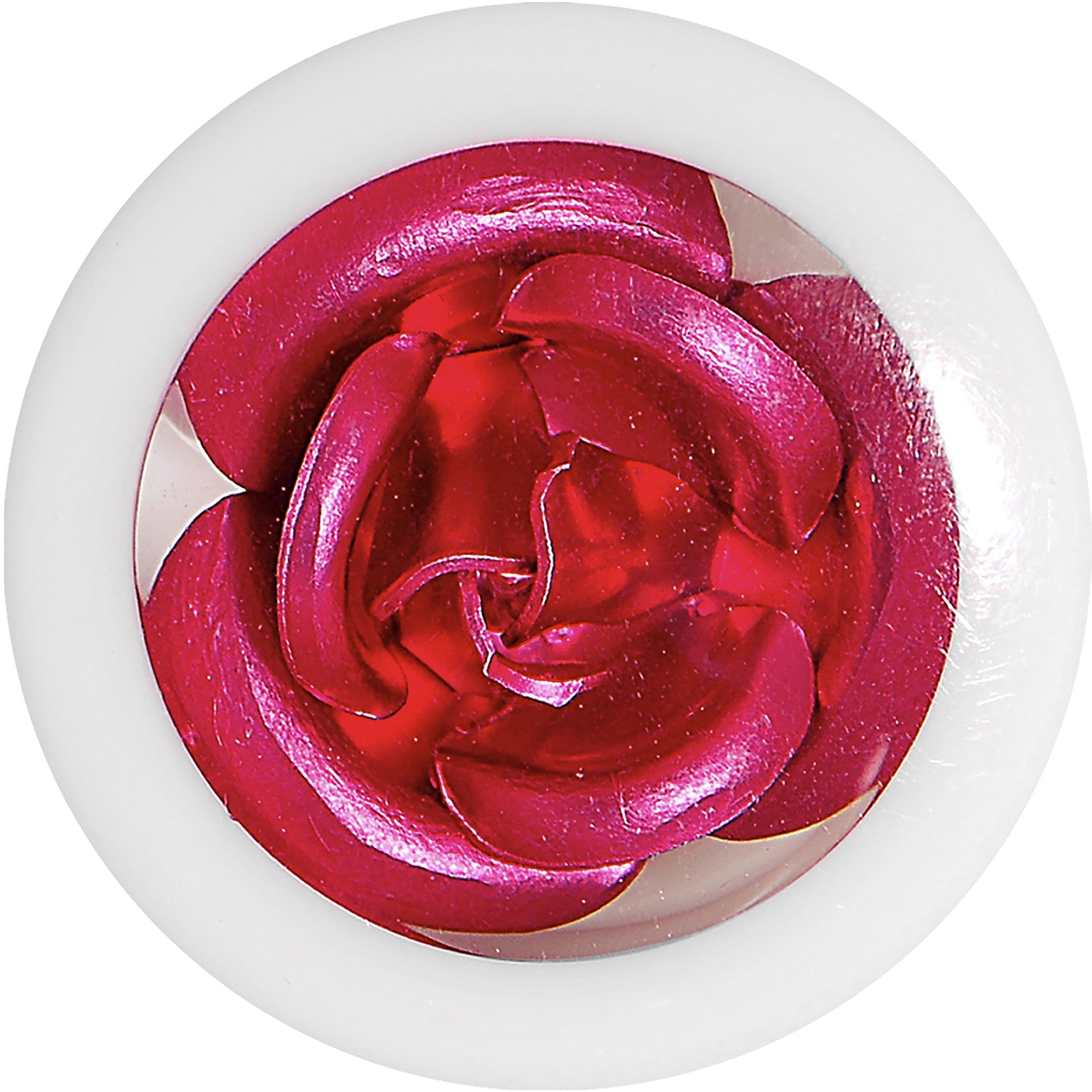 BodyCandy 18mm White Acrylic Pink Metallic Rose Flower Plug — detail close-up