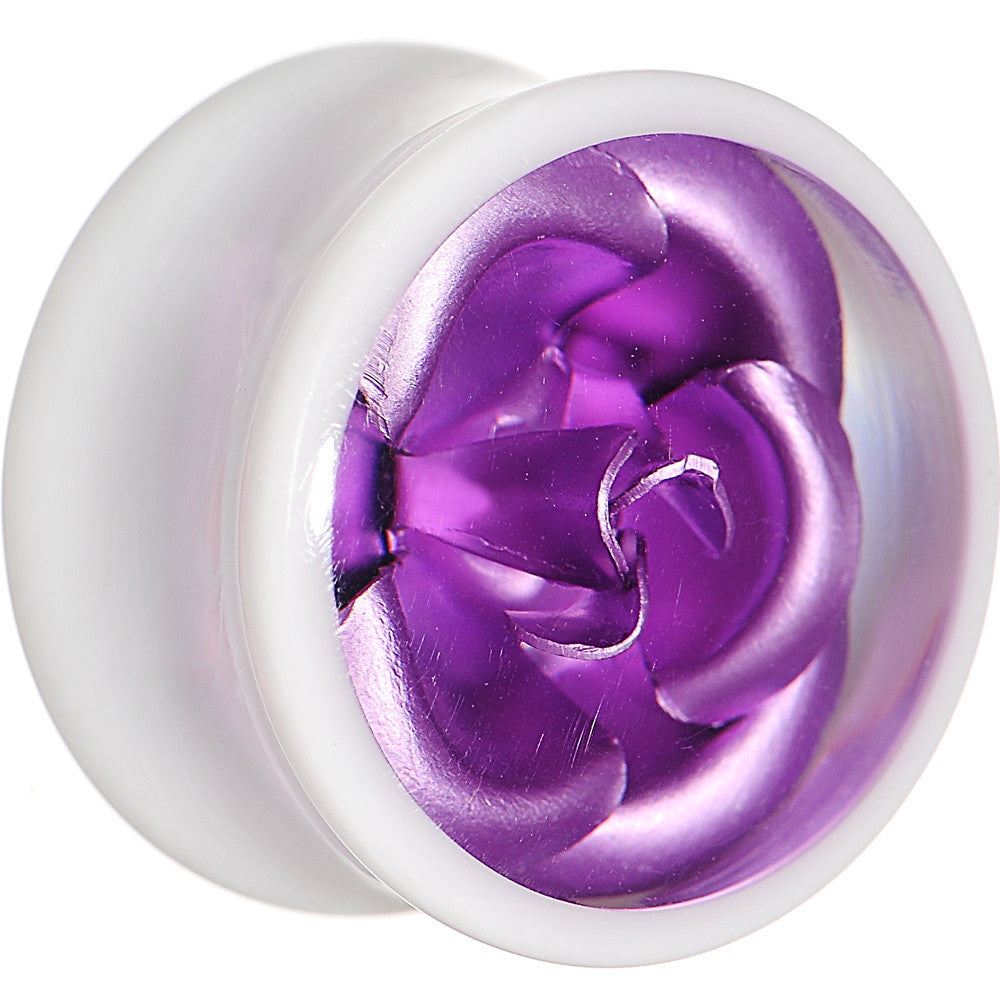 BodyCandy 18mm White Acrylic Purple Metallic Rose Flower Plug — main product shot
