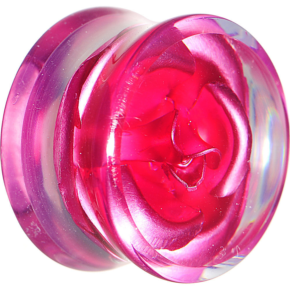 BodyCandy 18mm Clear Acrylic Floating Pink Metallic Rose Flower Plug — main product shot