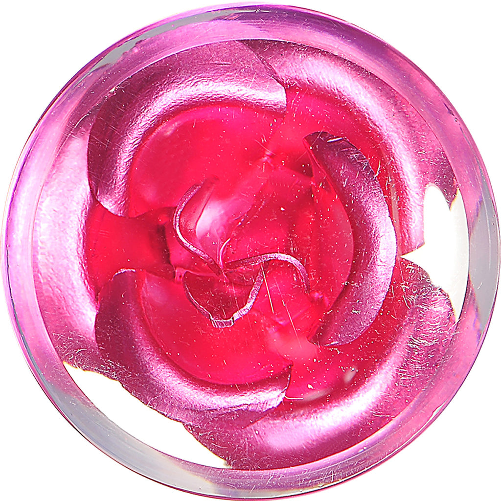 BodyCandy 18mm Clear Acrylic Floating Pink Metallic Rose Flower Plug — detail close-up