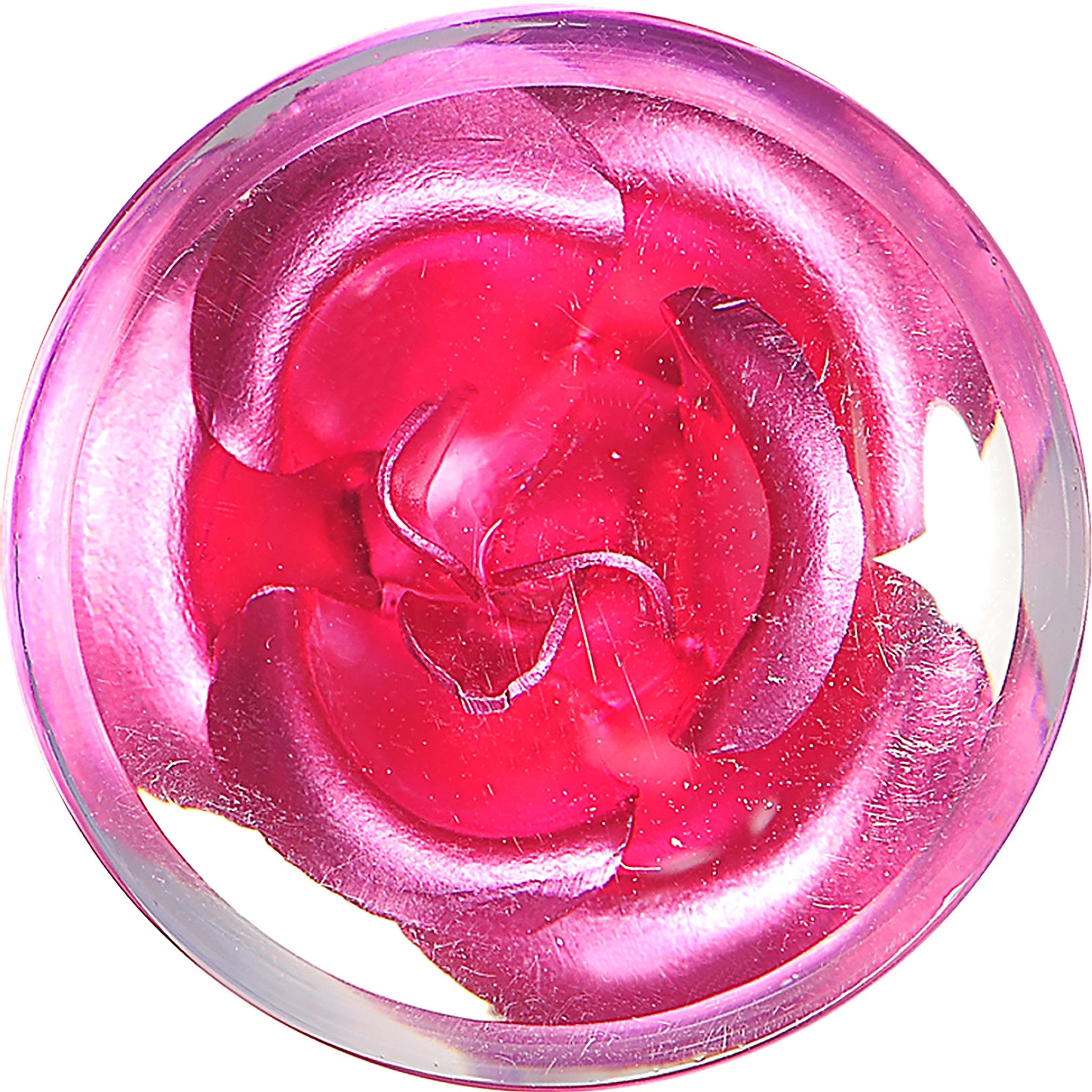 BodyCandy 18mm Clear Acrylic Floating Pink Metallic Rose Flower Plug — detail close-up