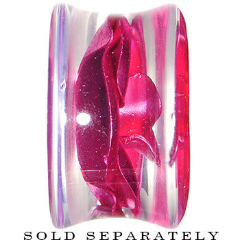 BodyCandy 18mm Clear Acrylic Floating Pink Metallic Rose Flower Plug — side view