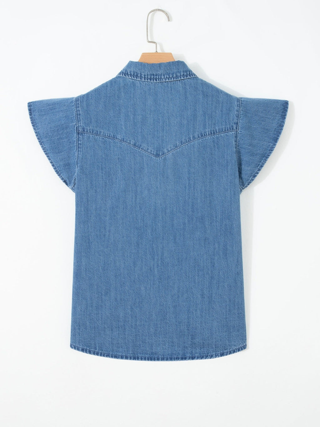 Ruffled Short Sleeve Denim Shirt