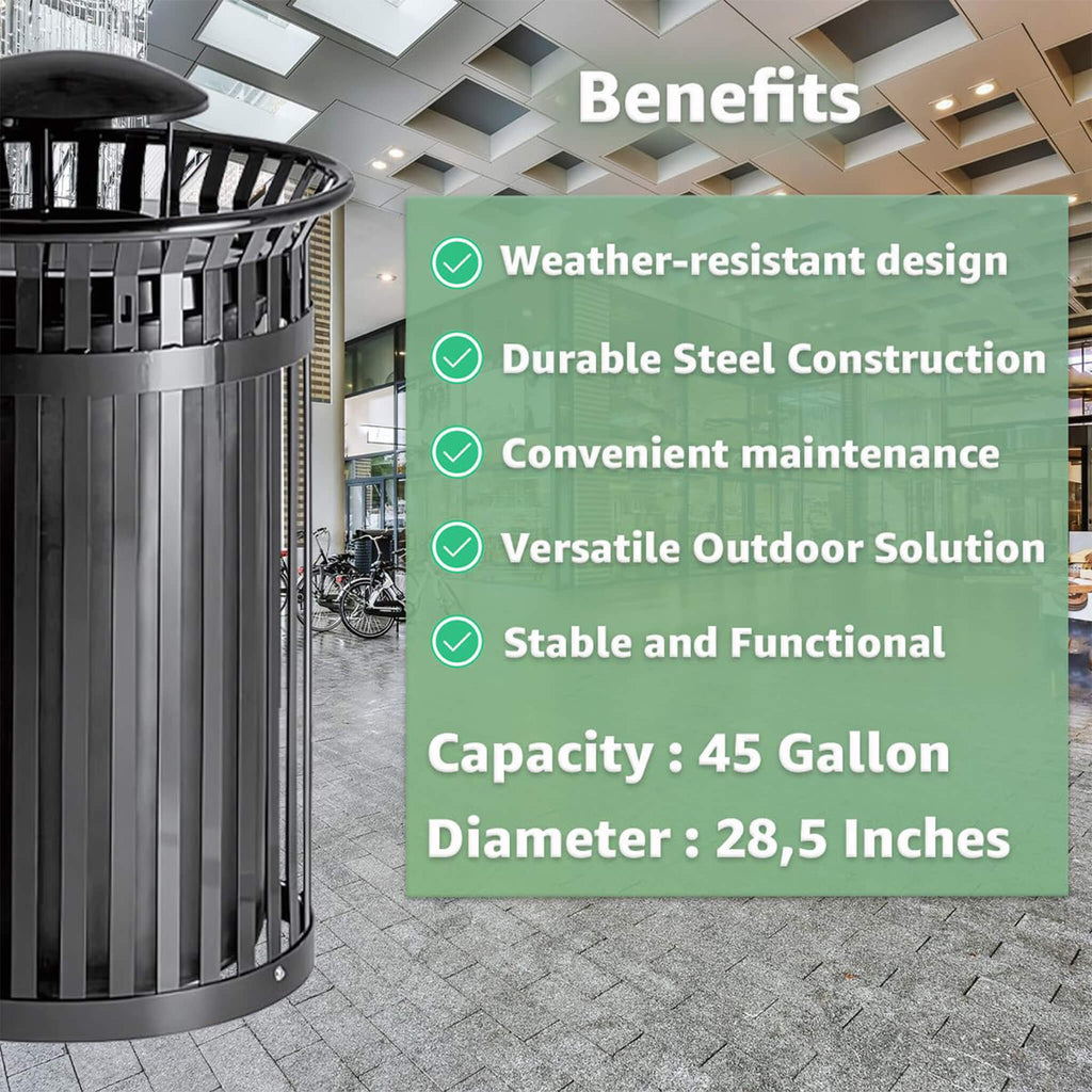 45-Gallon Heavy-Duty Commercial Round Waste Bin With Rain Bonnet Lid (SAK94380) – SAKSBY WHOLESALE, view 5
