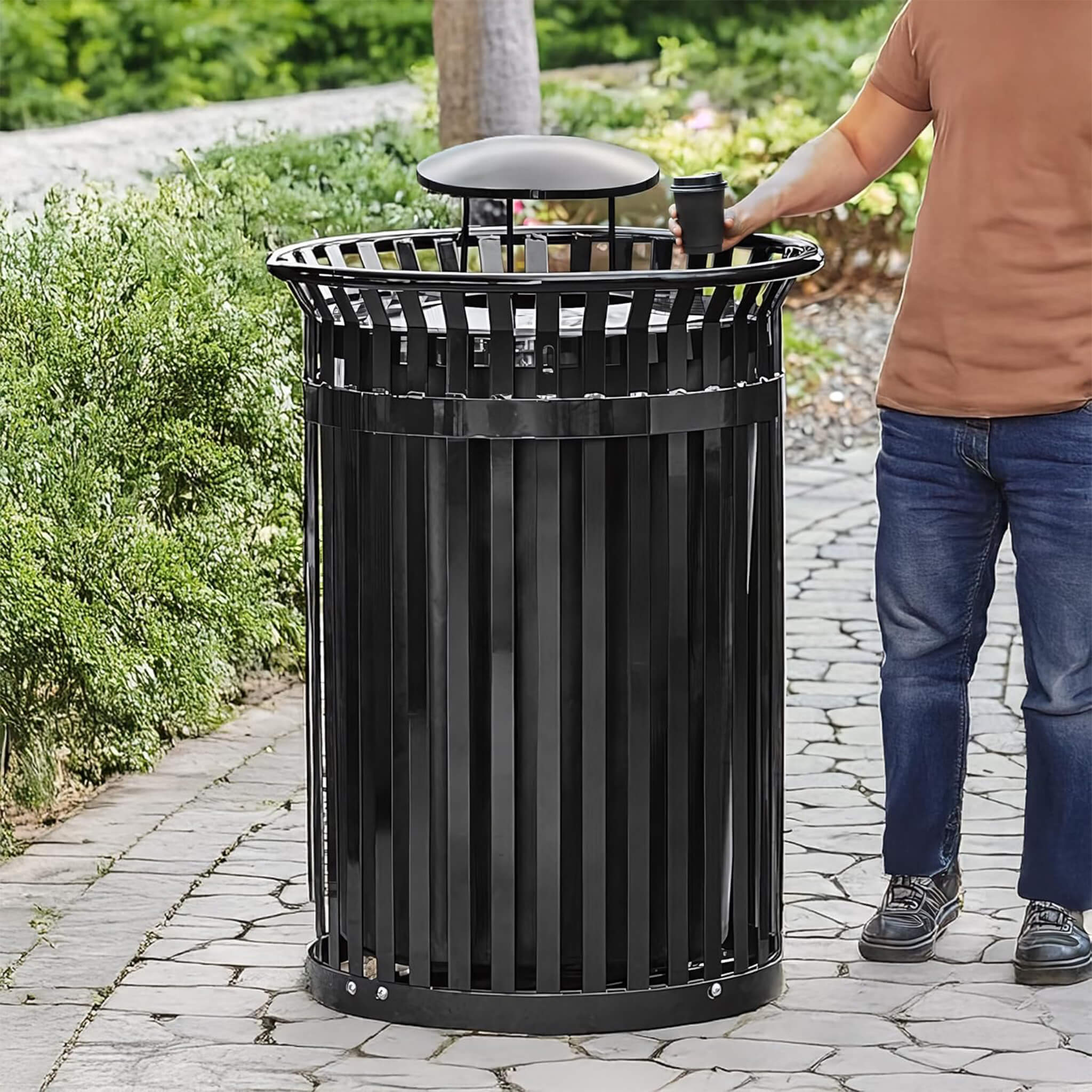 45-Gallon Heavy-Duty Commercial Round Waste Bin With Rain Bonnet Lid (SAK94380) – SAKSBY WHOLESALE, view 6
