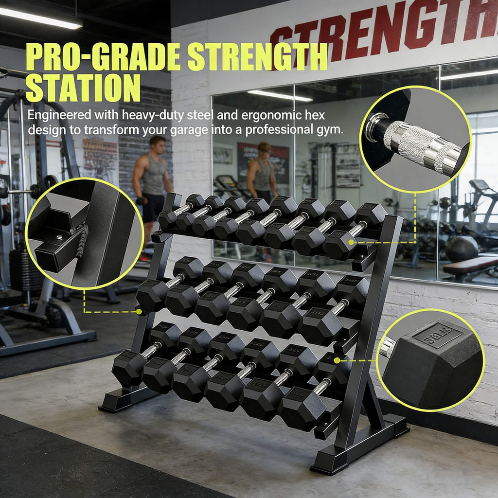 Rovix 450-Pounds Rubber Hex Dumbbell Set With Rack (SAK90714) – SAKSBY WHOLESALE, view 5