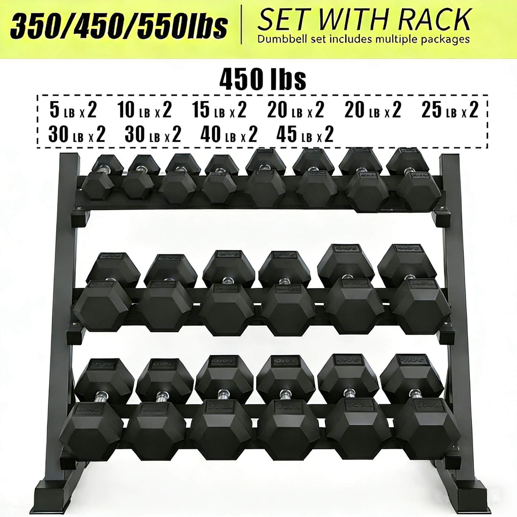 Rovix 450-Pounds Rubber Hex Dumbbell Set With Rack (SAK90714) – SAKSBY WHOLESALE, view 4