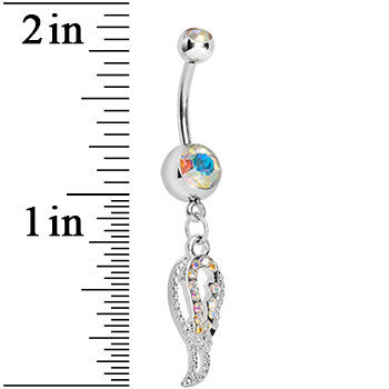BodyCandy Aurora Gem Angel Wing Dangle Belly Ring — detail close-up