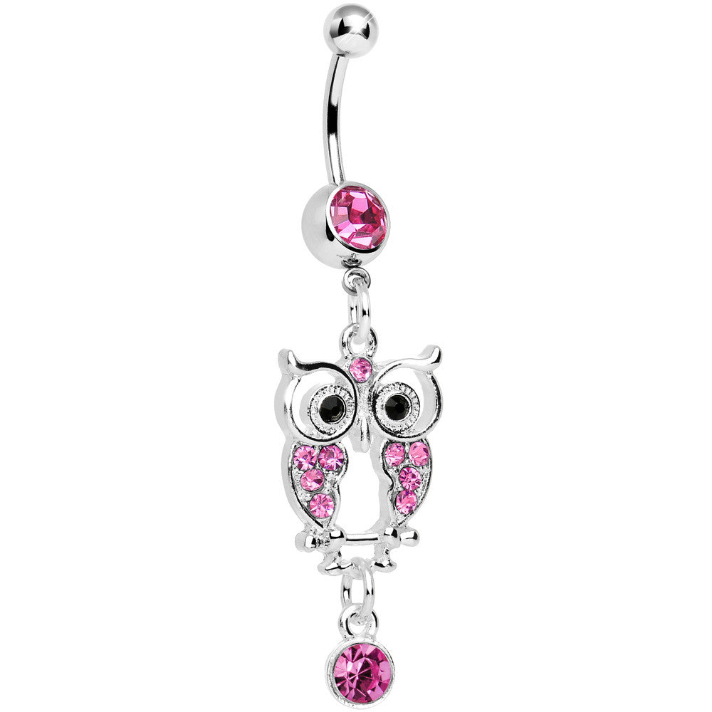 BodyCandy Pink Gem Owl Dangle Belly Ring — main product shot