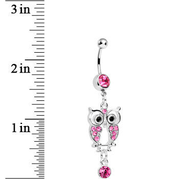 BodyCandy Pink Gem Owl Dangle Belly Ring — detail close-up