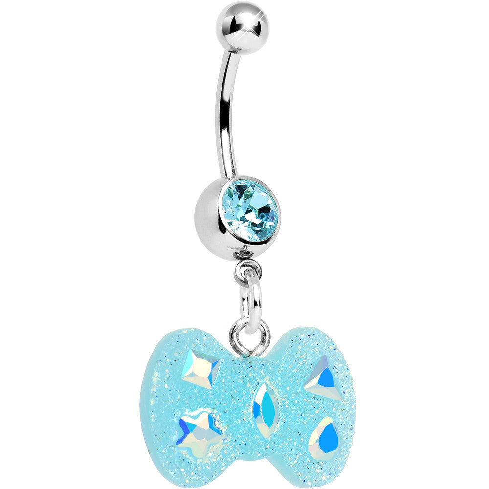 BodyCandy Crystalline Gem Aqua Glitter Bow Dangle Belly Ring — main product shot