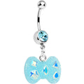 BodyCandy Crystalline Gem Aqua Glitter Bow Dangle Belly Ring — main product shot