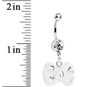 BodyCandy Crystalline Gem Clear Glitter Bow Dangle Belly Ring — detail close-up