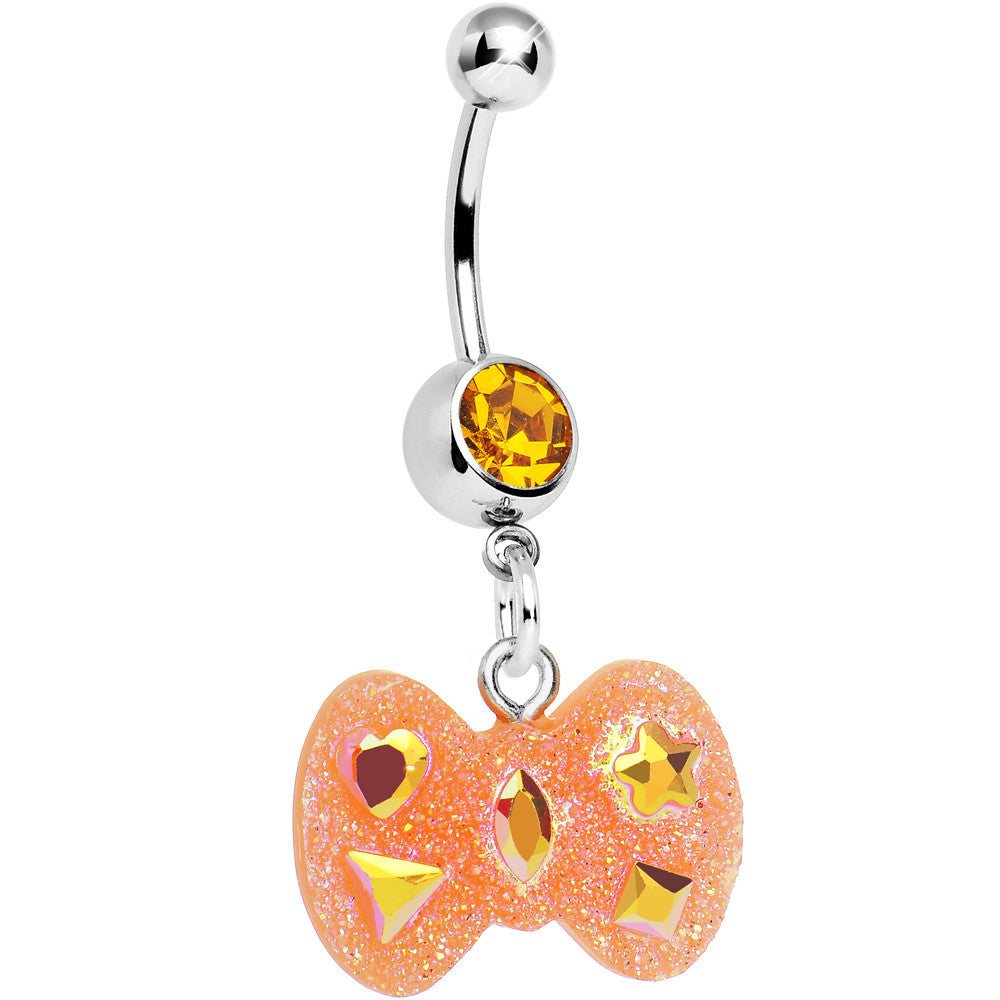 BodyCandy Yellow Gem Orange Glitter Bow Dangle Belly Ring — main product shot