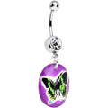 BodyCandy Purple Gem Black Butterfly Dangle Belly Ring — main product shot