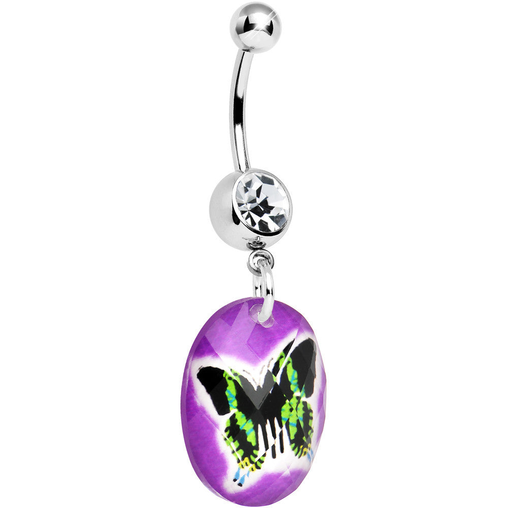 BodyCandy Purple Gem Black Butterfly Dangle Belly Ring — main product shot