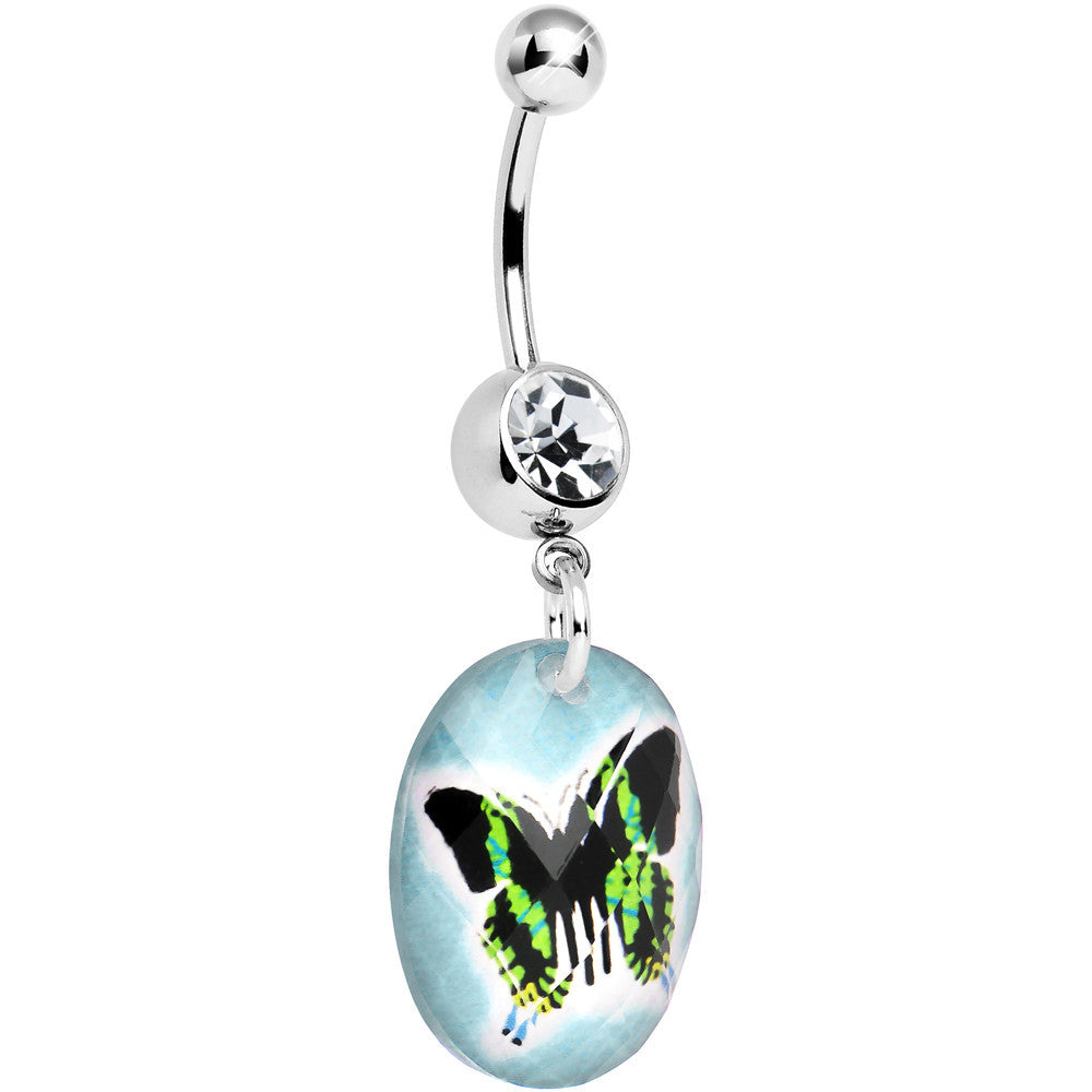BodyCandy Aqua Gem Black Butterfly Dangle Belly Ring — main product shot