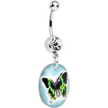 BodyCandy Aqua Gem Black Butterfly Dangle Belly Ring — main product shot