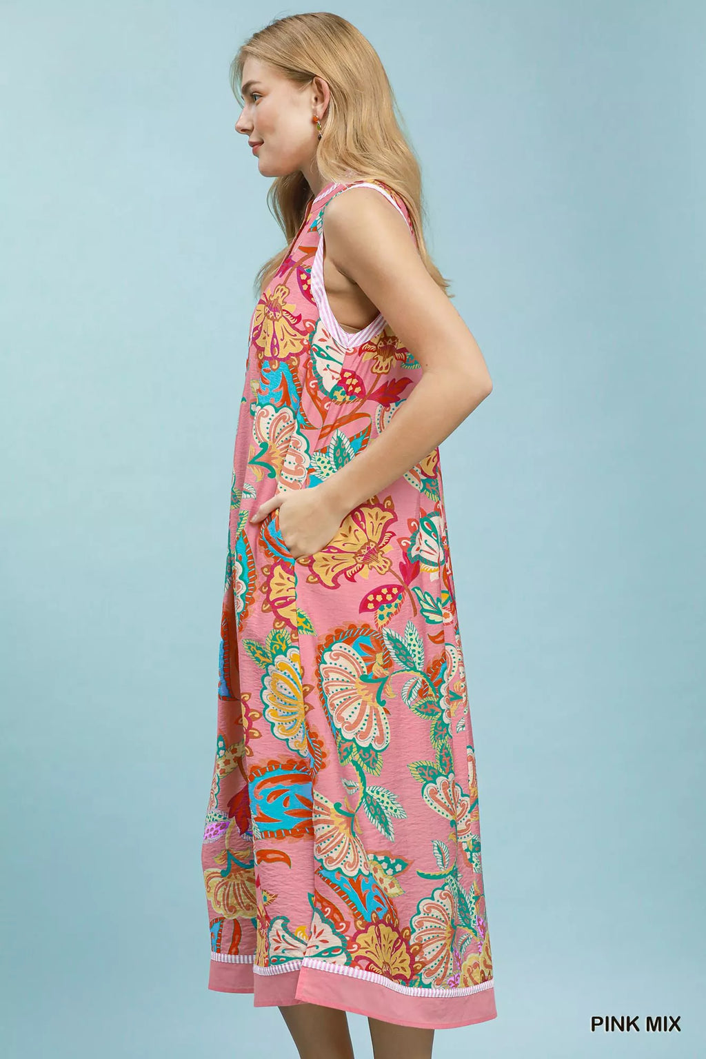 Umgee Paisley Floral Sleeveless Midi Dress