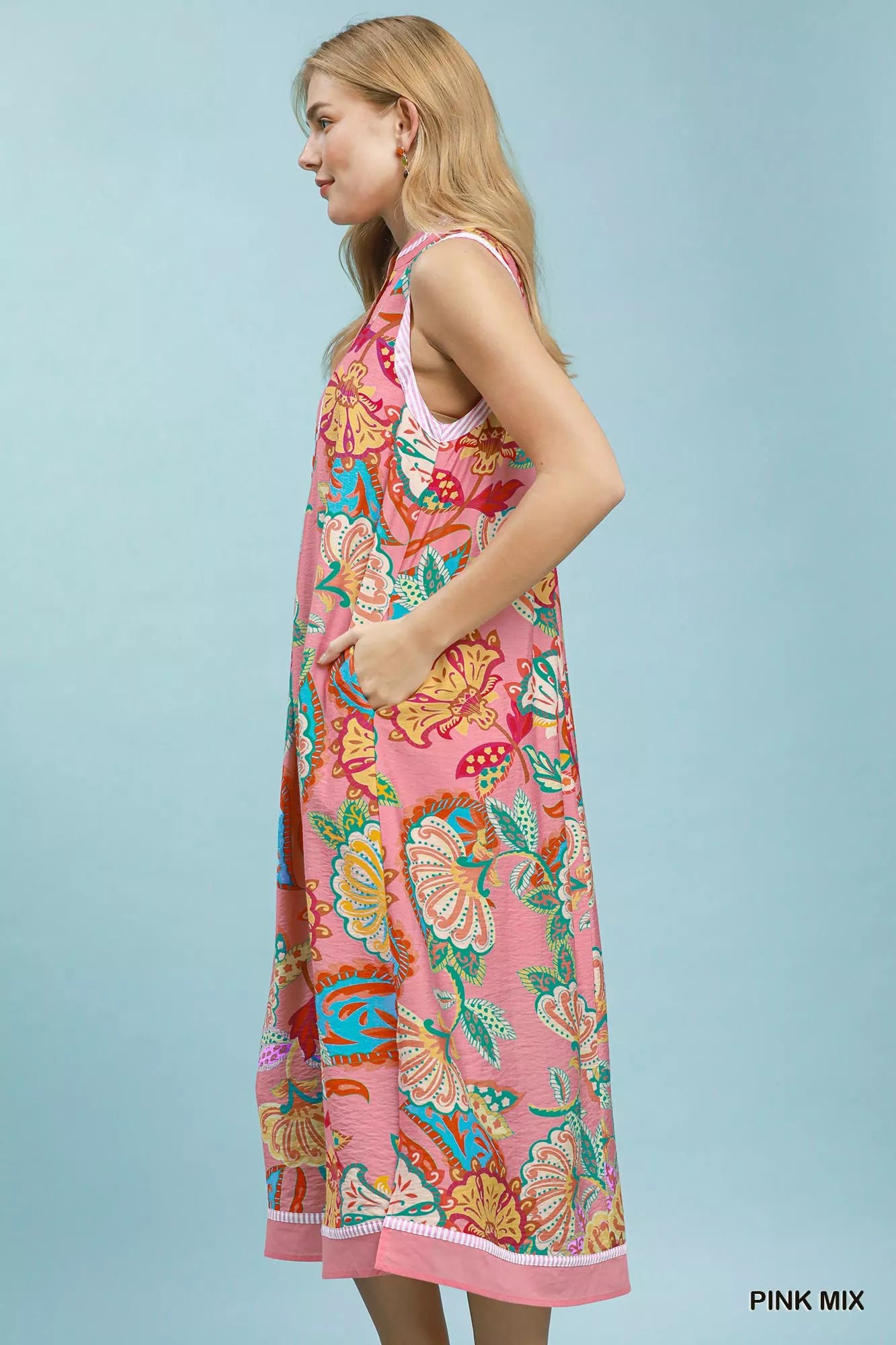 Umgee Paisley Floral Sleeveless Midi Dress