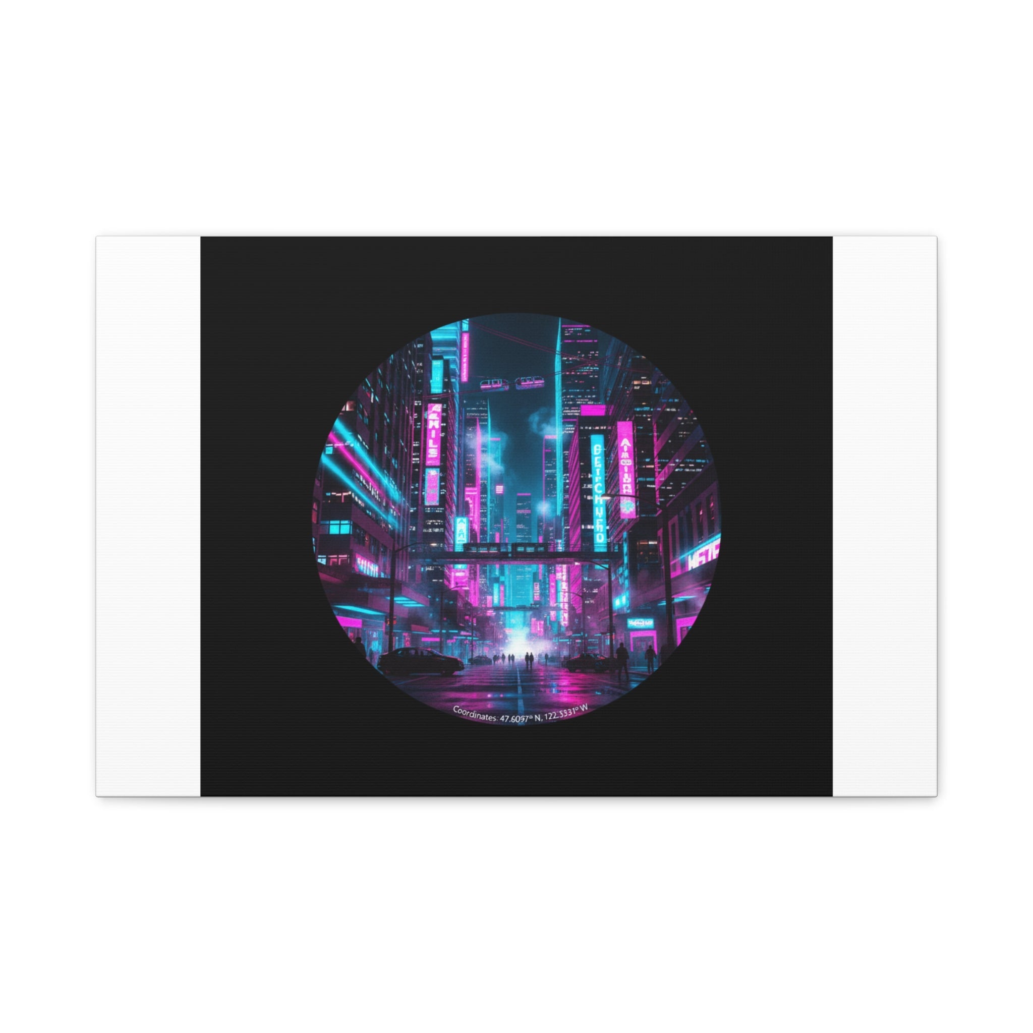 Neon Cyberpunk Cityscape Canvas | synthwave skyline, future city art