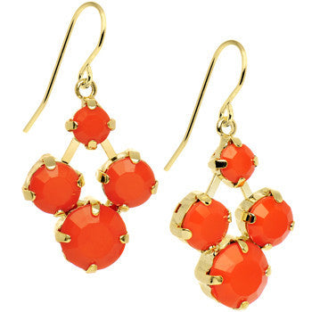 BodyCandy Orange Neon Stone Gold Tone Sunshine Chandelier Earrings — detail close-up