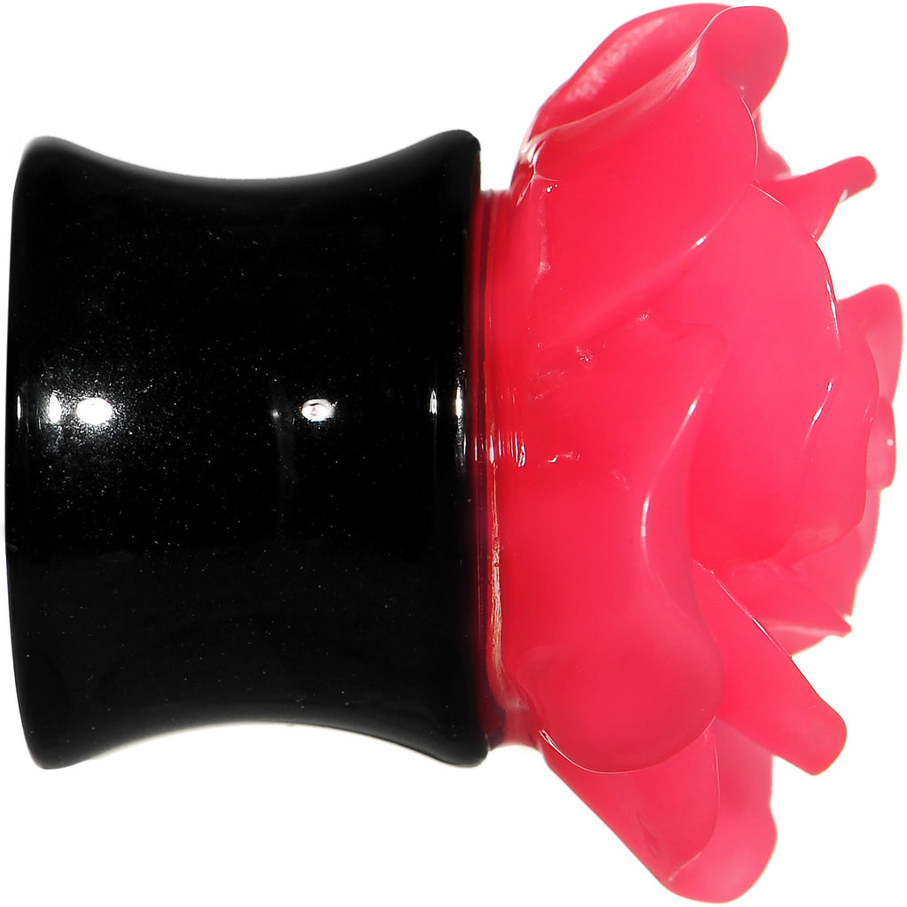 BodyCandy 00G Acrylic Black Neon Pink Rose Flower Saddle Plug Set — lifestyle context