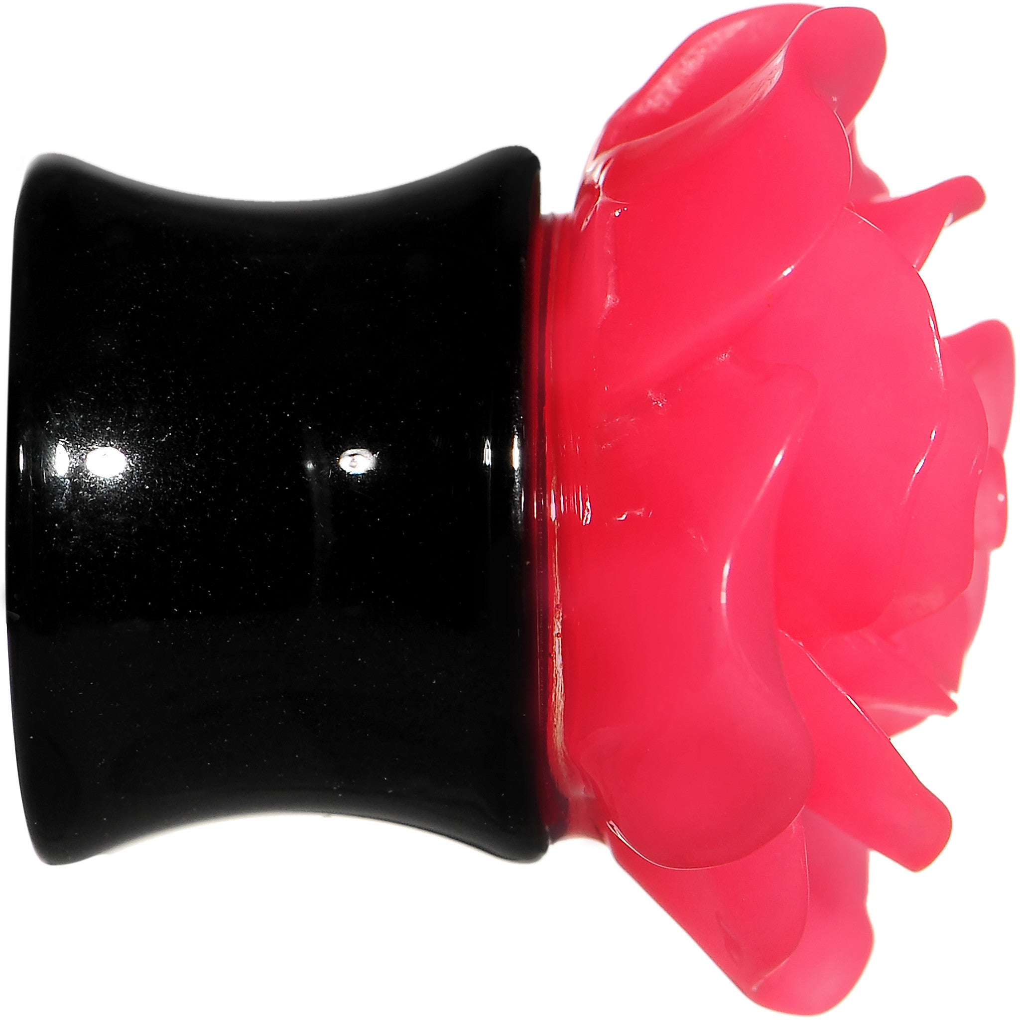BodyCandy 00G Acrylic Black Neon Pink Rose Flower Saddle Plug Set — lifestyle context
