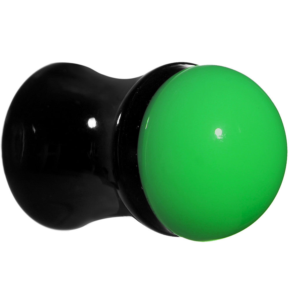 BodyCandy 0G Black Neon Green Acrylic Saddle Plug — main product shot