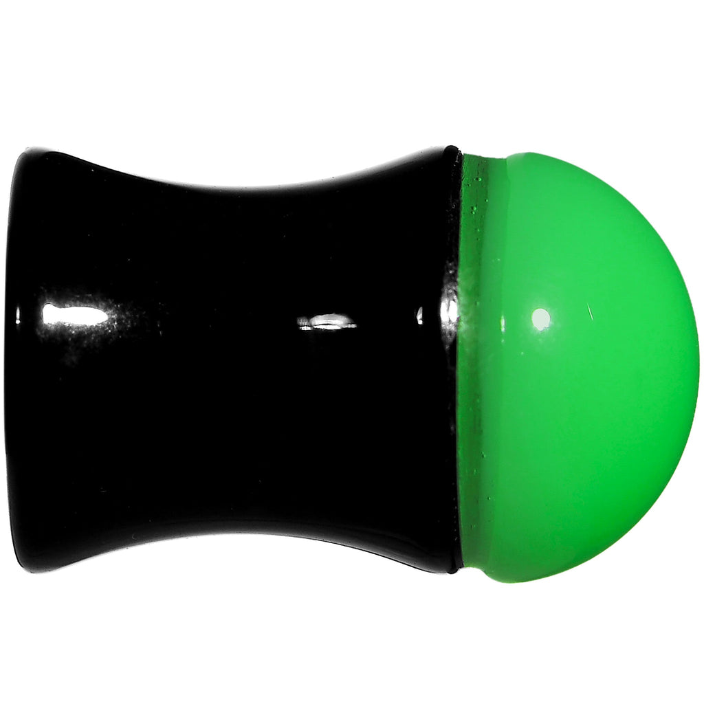 BodyCandy 0G Black Neon Green Acrylic Saddle Plug — detail close-up