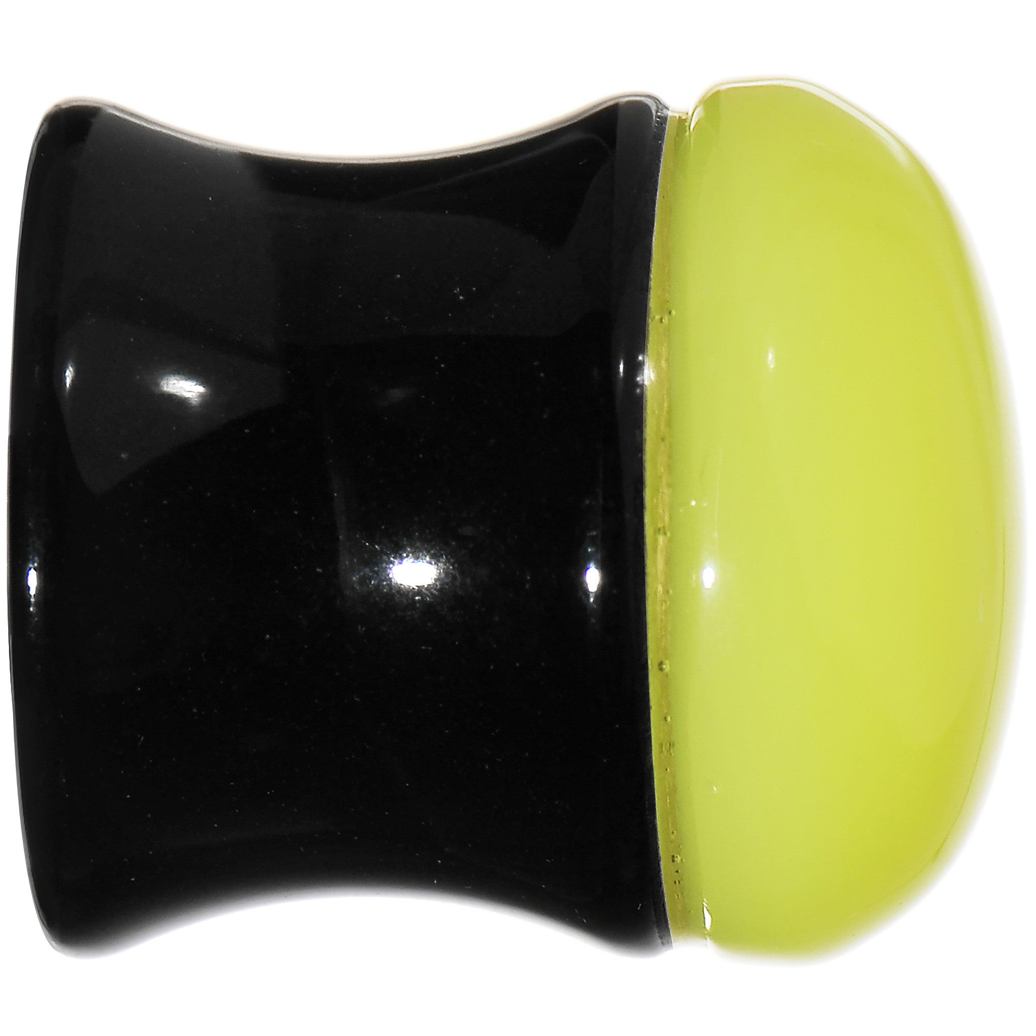 BodyCandy 1/2 Black Neon Yellow Acrylic Saddle Plug — detail close-up