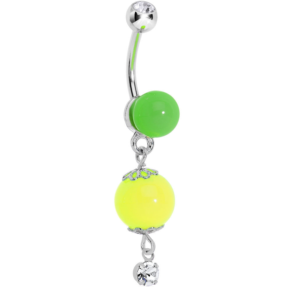 BodyCandy Crystalline Gem Yellow and Green Neon Bead Dangle Belly Ring — main product shot