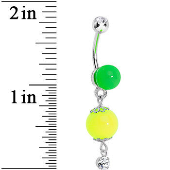 BodyCandy Crystalline Gem Yellow and Green Neon Bead Dangle Belly Ring — detail close-up