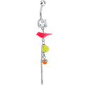 BodyCandy Crystalline Gem Pink Neon Bird Yellow Neon Rose Flower Dangle Belly Ring — main product shot
