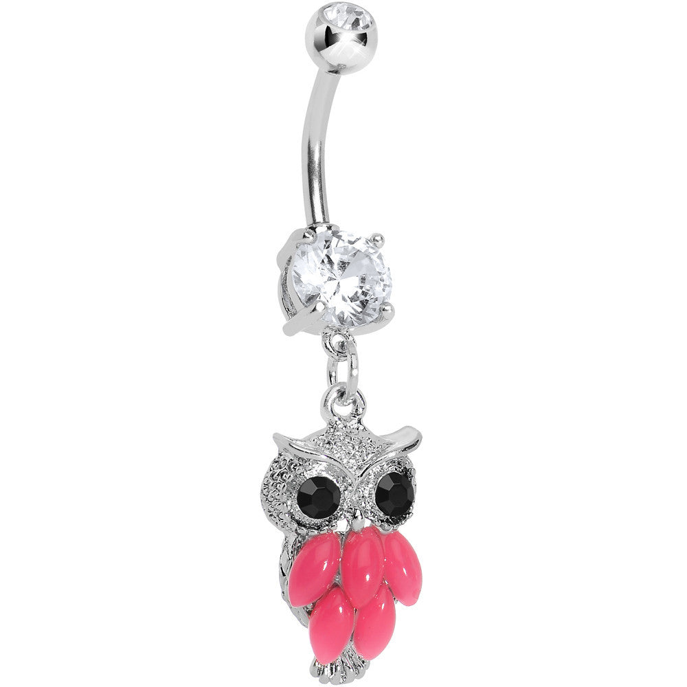 BodyCandy Crystalline Gem Pink Neon Owl Dangle Belly Ring — main product shot