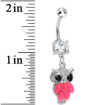 BodyCandy Crystalline Gem Pink Neon Owl Dangle Belly Ring — detail close-up