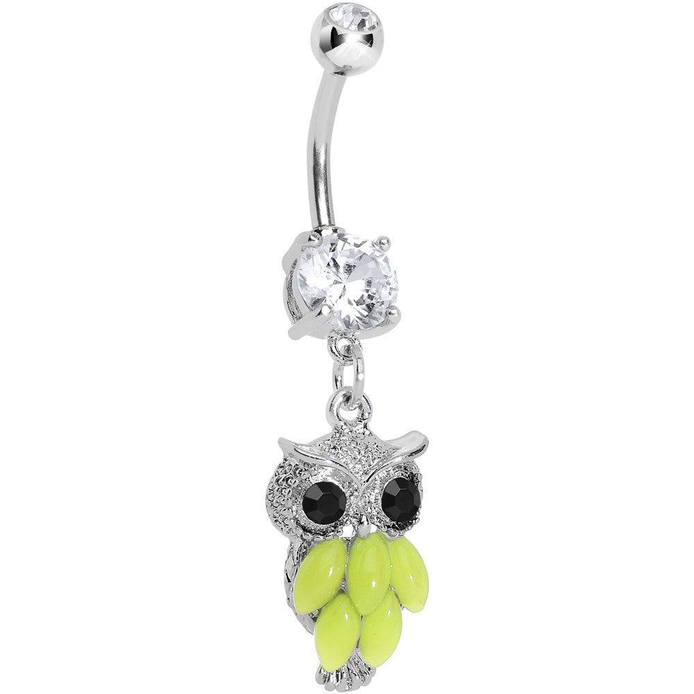 BodyCandy Crystalline Gem Yellow Neon Owl Dangle Belly Ring — main product shot